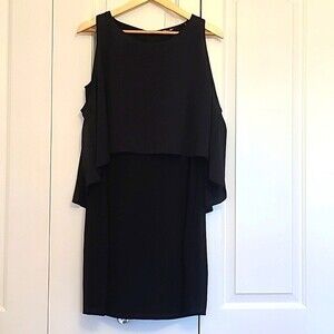 Kobi Halperin Arabelle Cold Shoulder Popover Black Midi Dress Size M